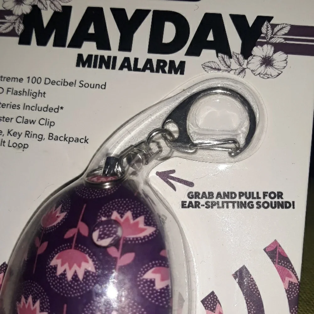 Mayday Mini Alarm Keychain- pink and purple 100 decibel sound LED flashlight